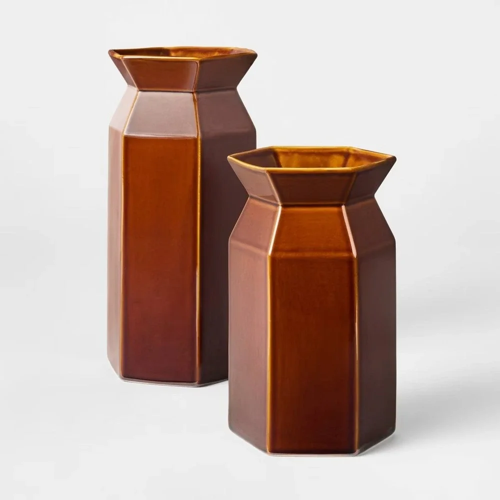 Tall Ceramic Hexagon Vase Brown - Threshold Studio McGee, Target Fall
